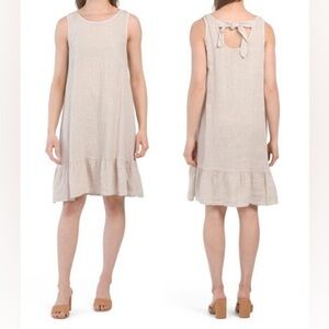 Terzo Millennio Italian Linen Shift Dress Minimalist Tie Back Vacation Resort L